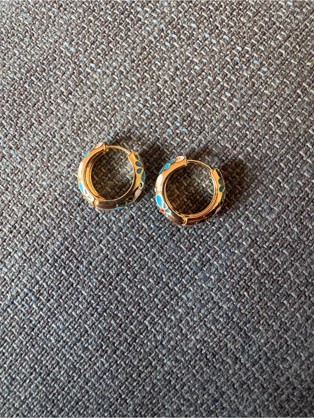 Gold-Tone Hoop Earrings with Blue and Green Enamel Accents